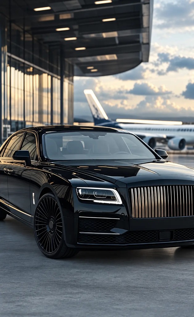 Luxury sedan parked at the airport